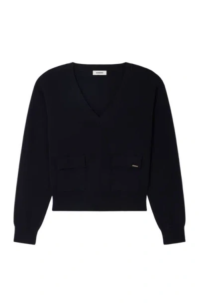 Sandro V-neck Wool Sweater In Blue