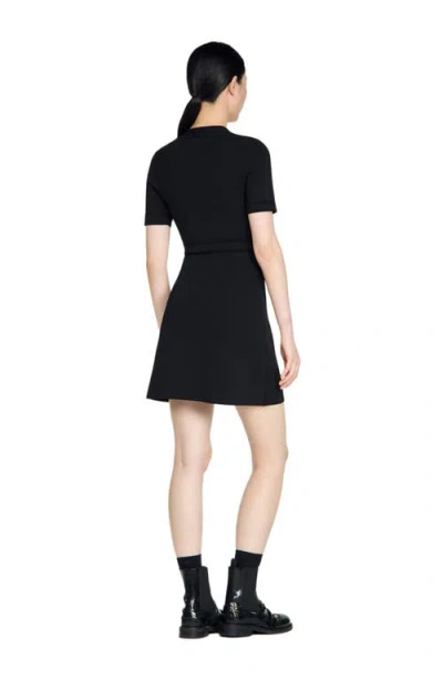 Sandro Womens Black Short-sleeved Button-up Knitted Mini Dress