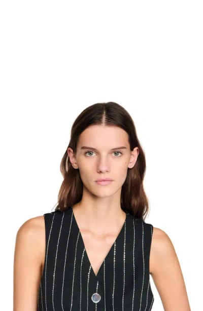 Sandro Sequinned Striped Jacket In Black