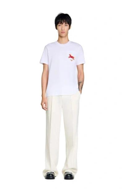 Sandro Embroidered Chest-pocket T-shirt In White