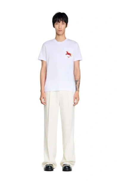 Sandro Embroidered Chest-pocket T-shirt In White