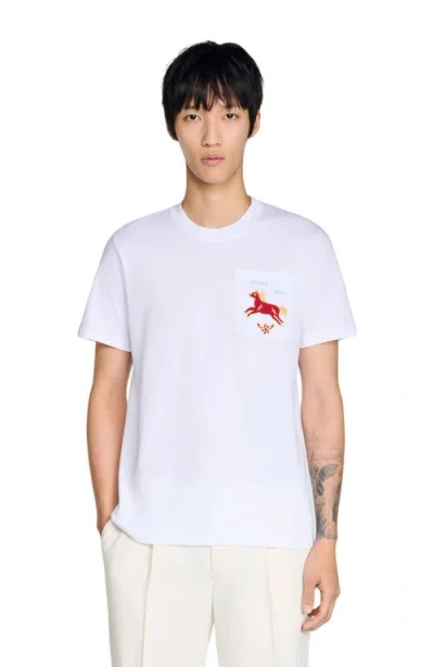 Sandro Embroidered Chest-pocket T-shirt In White