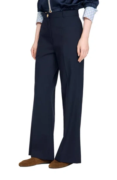 Sandro Wool-blend Flared Trousers In Blue