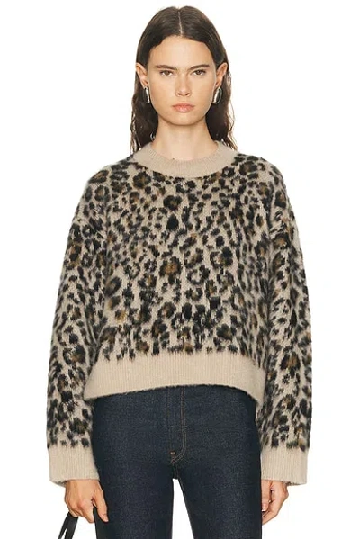 Nili Lotan Zamira Leopard-jacquard Cashmere And Silk-blend Sweater In Brown
