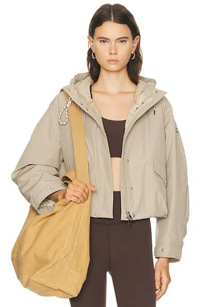 Moncler Eucalyptus Hooded Jacket Drawstring Front Pockets In Neutral