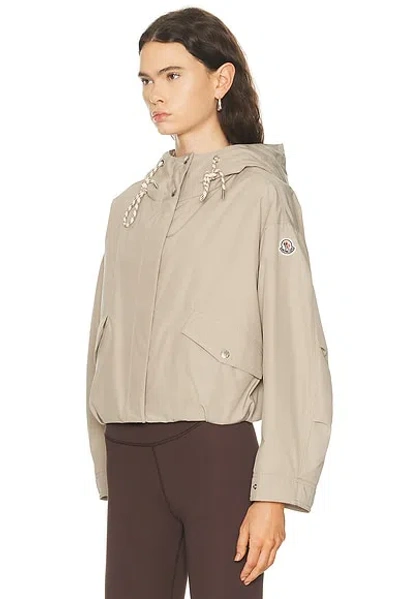 Moncler Eucalyptus Hooded Jacket Drawstring Front Pockets In Neutral