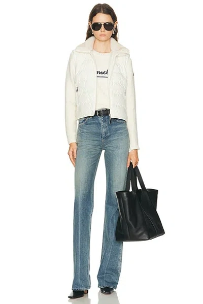 Moncler Embroidered Logo Crop Crewneck Sweater In Neutral