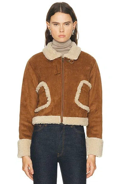 Mother The On Thin Ice Faux Suede Faux Shearling Trim Jacket In Brown