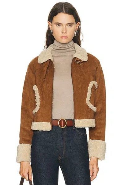 Mother The On Thin Ice Faux Suede Faux Shearling Trim Jacket In Brown
