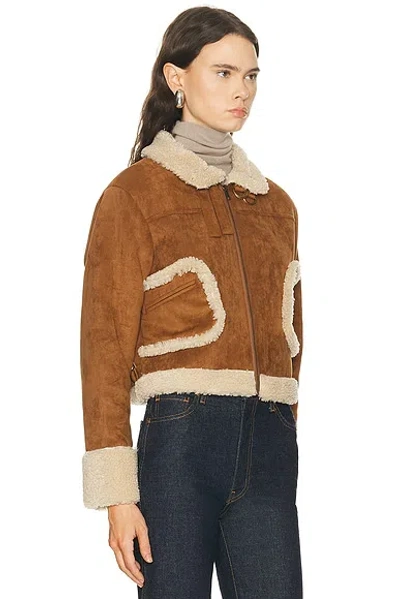 Mother The On Thin Ice Faux Suede Faux Shearling Trim Jacket In Brown