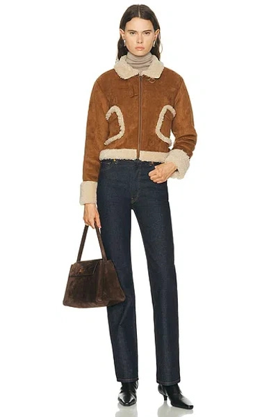 Mother The On Thin Ice Faux Suede Faux Shearling Trim Jacket In Brown