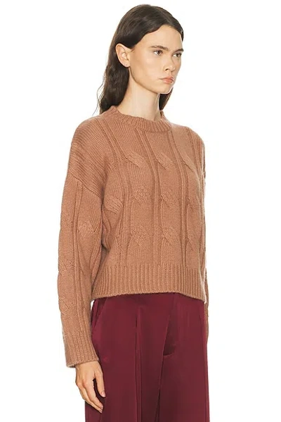 Sablyn Tristan Crewneck Cable Pullover Sweater In Brown