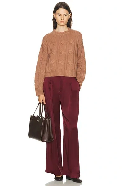 Sablyn Tristan Crewneck Cable Pullover Sweater In Brown