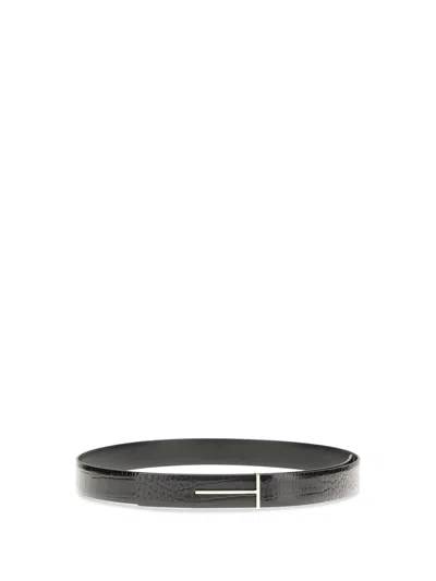 Tom Ford Crocodile-effect Belt In Black