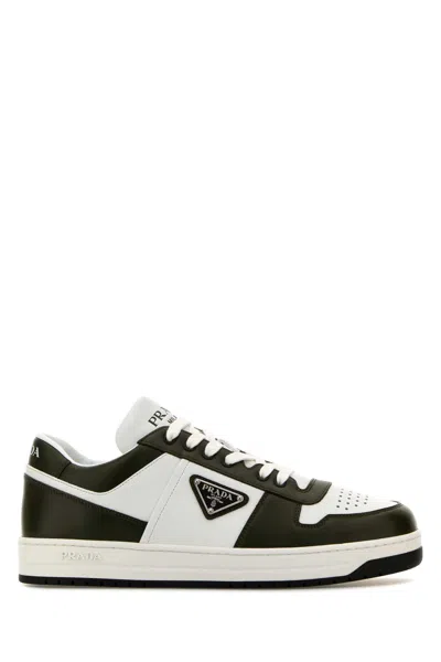 Prada Two Tone Leather Downtown Sneakers In Black