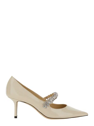 Jimmy Choo Bing White Pumps With Crystal Embellishments And High Cone Heel In Patent Leather Blend Woman In Multi
