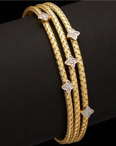 Meshmerise 18k Over Silver 0.13 Ct. Tw. Diamond Bangle Bracelet In Gold