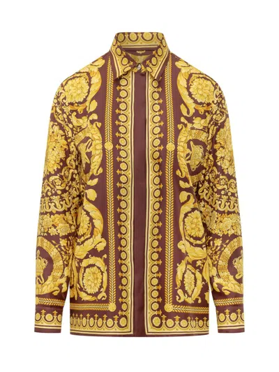 Versace Formal Baroque Shirt In Fluid Fabric In Gold