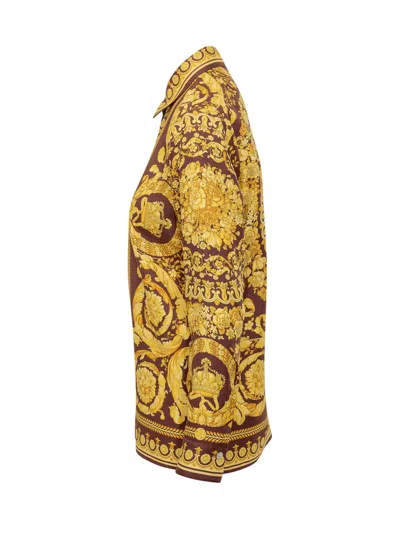 Versace Formal Baroque Shirt In Fluid Fabric In Gold