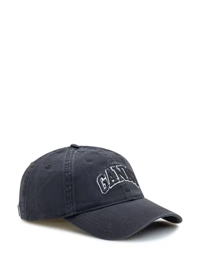 Ganni Womens Black Brand-embroidered Cotton-canvas Cap In Black