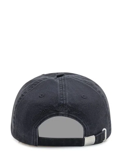 Ganni Womens Black Brand-embroidered Cotton-canvas Cap In Black