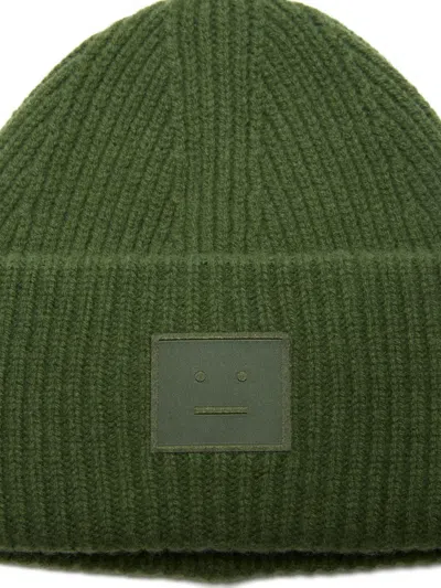 Acne Studios Ribbed Patch Hat In Green
