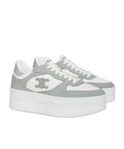 Celine Block Wedge Sneaker With Triomphe Patch In Calfskin And Suede Calfskin In Multi