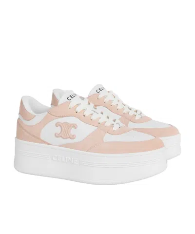 Celine Block Wedge Sneaker With Triomphe Patch In Calfskin And Suede Calfskin In Multi