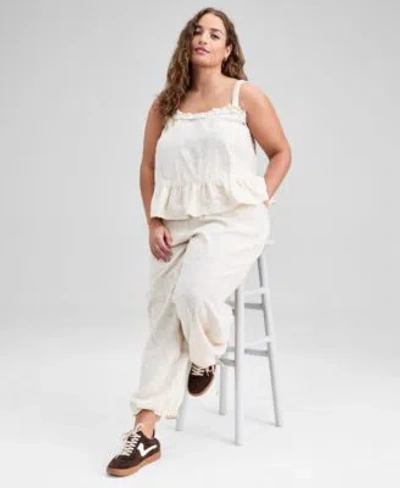 And Now This Now This Trendy Plus Size Jacquard Top Drawstring Pants Macys Exclusive In White