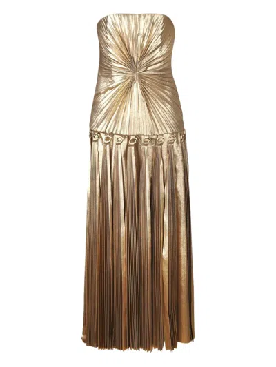 Acler Fintry Pleated Strapless Maxi Dress In Gold