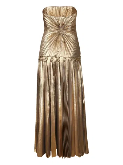 Acler Fintry Pleated Strapless Maxi Dress In Gold