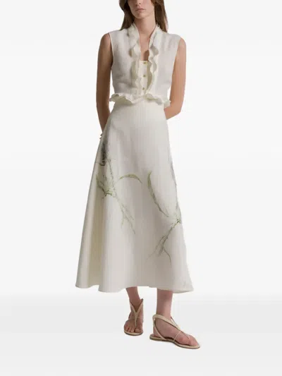 Alberta Ferretti Ruffled Buttoned Blouse In White