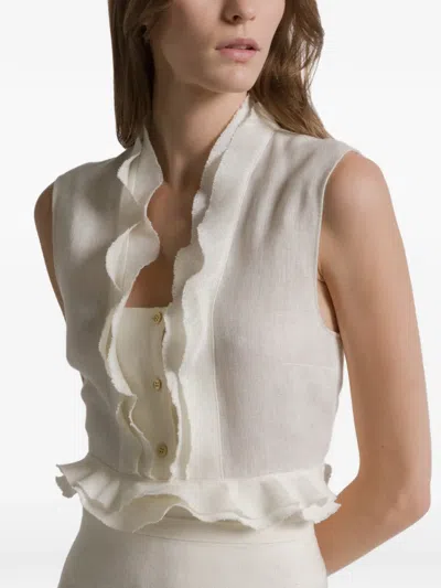 Alberta Ferretti Ruffled Buttoned Blouse In White