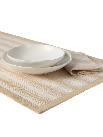 Brunello Cucinelli Striped Linen Runner Set In Neutral