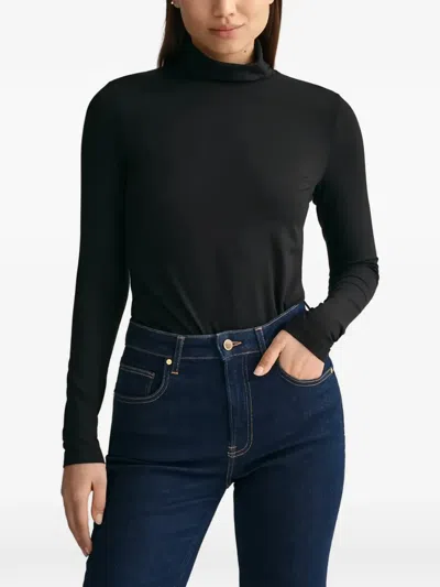 Gant Roll-neck Long-sleeve Top In Black