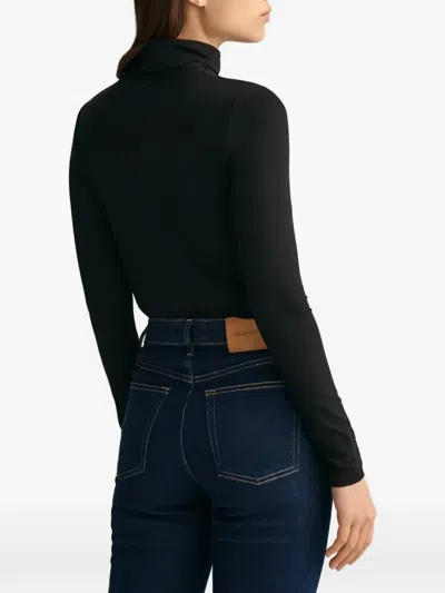 Gant Roll-neck Long-sleeve Top In Black