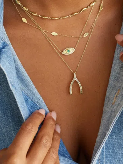 Jennifer Meyer Large Wishbone-charm Diamond Necklace In Gold