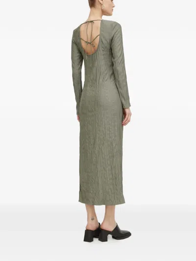 Samsoe & Samsoe Textured Long-sleeve Midi Dress In Green