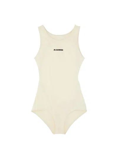 Jil Sander Logo Printed One-piece Swimsuit In Gray