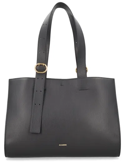 Jil Sander Black Shopping Rectangular Leather Tote In Purple
