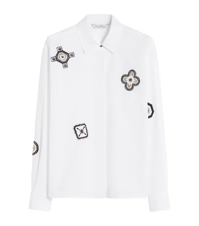 Max Mara Shirt Pointed Collar Long Sleeves Applique Embroidery In White