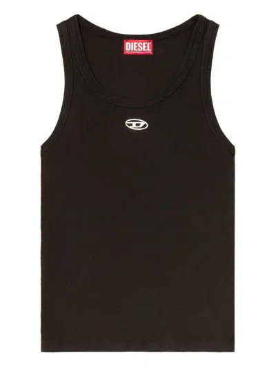Diesel Black Tank Top With Logo On The Front And Ribbed Design In Cotton Woman In Blue
