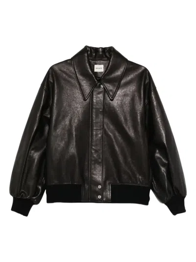 Khaite Shelman Leather Bomber Jacket In Black