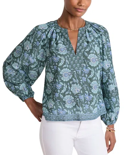 Vineyard Vines Print Split Neck Popover Top In Blue