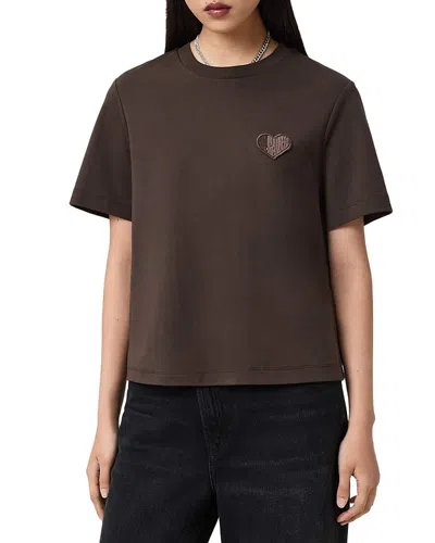 Allsaints Womens Bottle Brown Lover Lisa Embroidered Cotton-jersey T-shirt In Brown