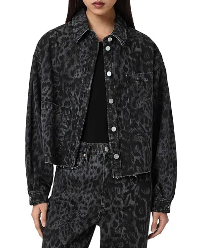 Allsaints Nicky Cropped Patterned Denim Jacket In Black