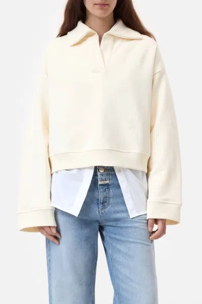 Closed Open Polo Sweatshirt In Dune Beige In Neutral