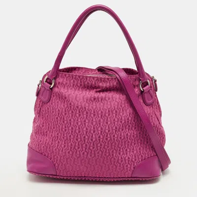 Aigner Fuchsia Signature Canvas And Leather Zip Tote In Pink