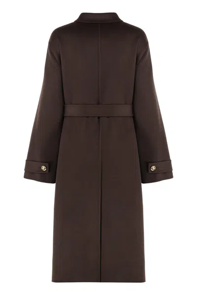 Celine Long Coat In Cashmere In Brown