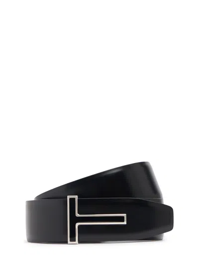 Tom Ford Elegant Minimalist Adjustable Black Leather Belt In Black